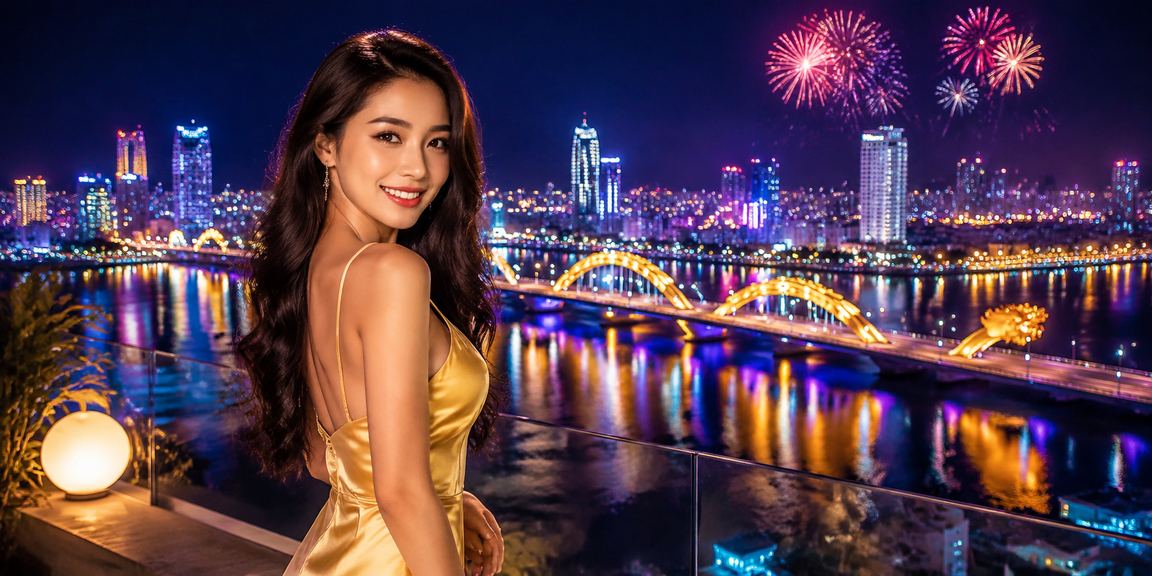 Đà Nẵng về đêm với giao diện casino app và ánh sáng neon hiện đại