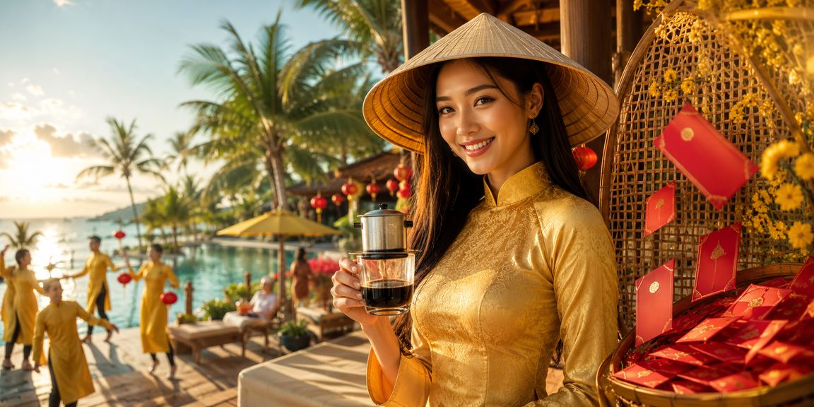 Người dùng Phú Quốc xem thông tin giải thưởng trong không khí Tết Việt
